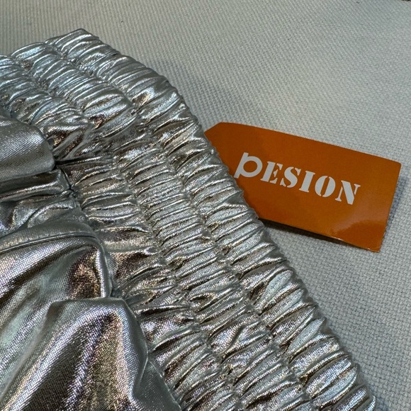 NWT PESION Women's Metallic Shiny Shorts Sparkly Rave Hot Short Pants Small - Picture 2 of 8